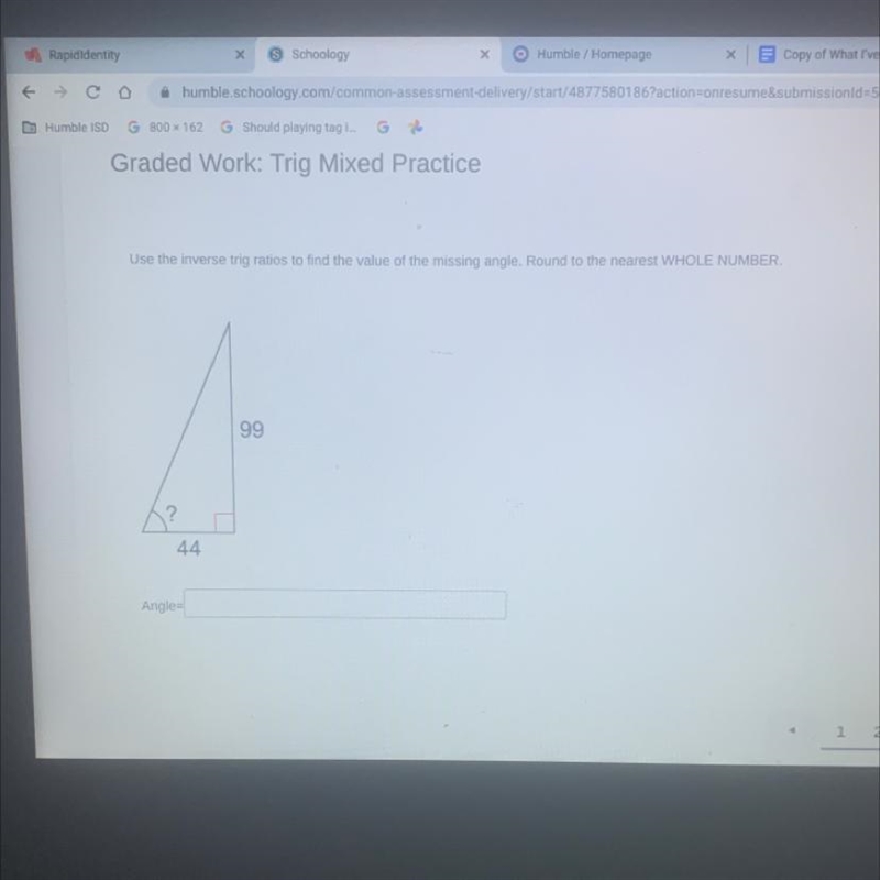 Pos Use the inverse trig ratios to find the value of the missing angle. Round to the-example-1