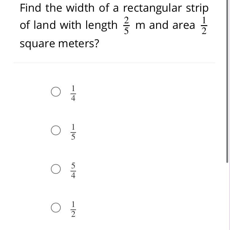 Find the width of a rectangular strip of land with length 25 m and area 12 square-example-1