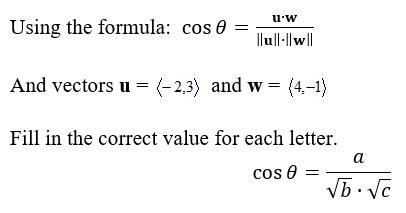 A=___ b=___ c=___ Solve for θ and round your answer to the nearest degree. θ =___ degrees-example-1