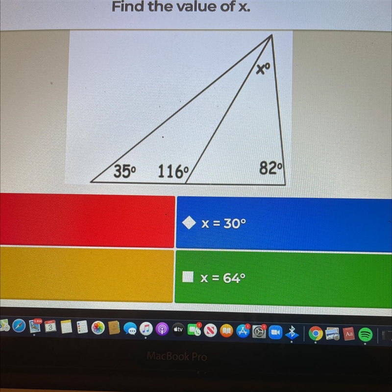 Find the value of x. & 35° 116° 820-example-1