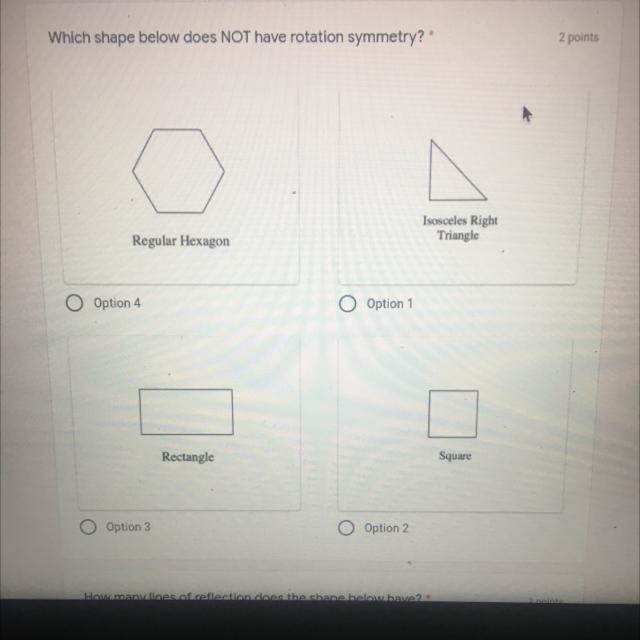 Which shape below does not have rotation symmetry can someone help me on this question-example-1