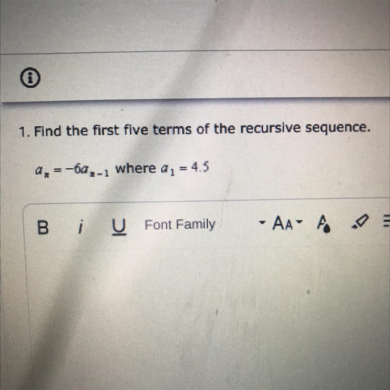 1.Find the first five terms of the recursive sequence.-example-1