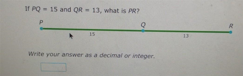 If PQ = 15 and QR = 13, what is PR? Write your answer as a decimal or integer.​-example-1