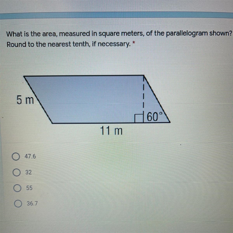 What is the area, measured in square meters, of the parallelogram shown? Round to-example-1