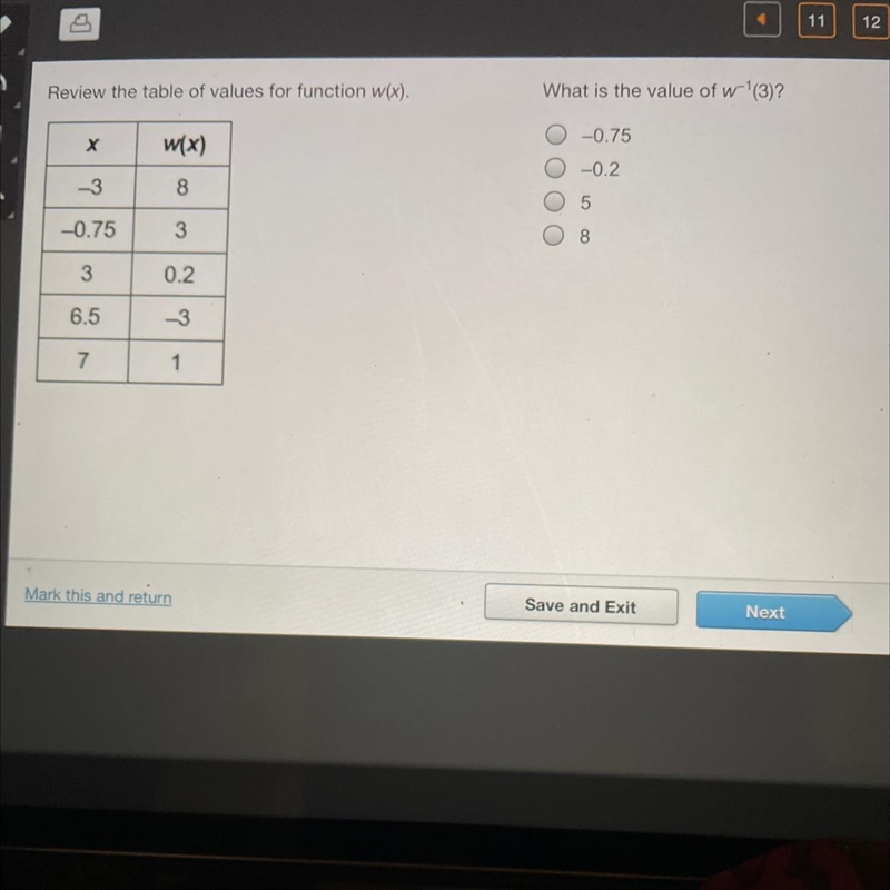 I need help ASAP What is the value of w-1(3)? A B C D-example-1