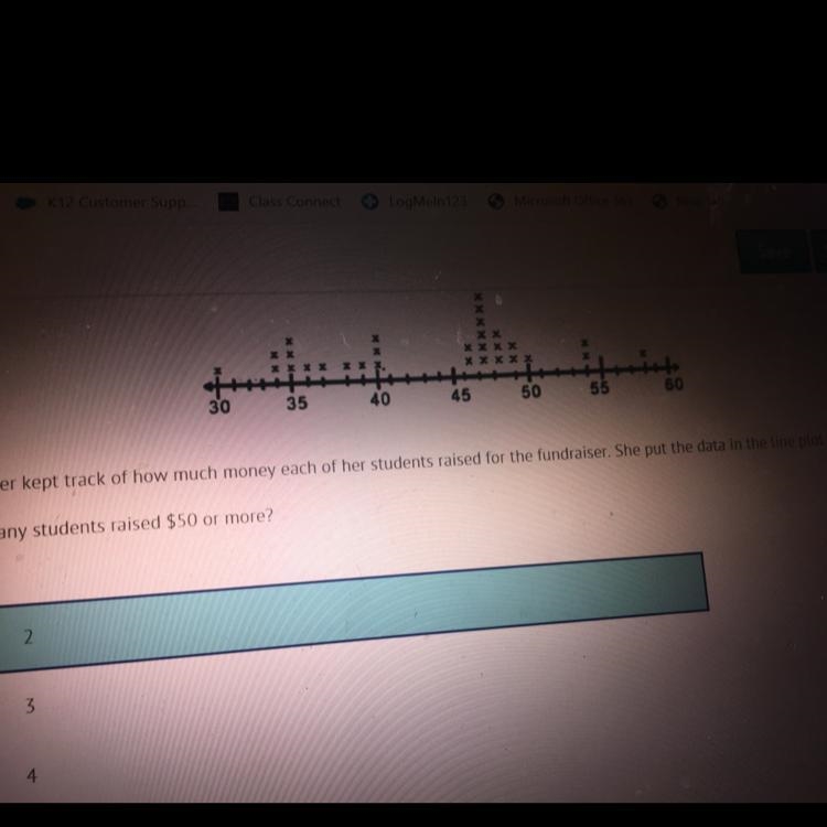 30 35 40 45 50 55 60 A teacher kept track of how much money each of her students raised-example-1