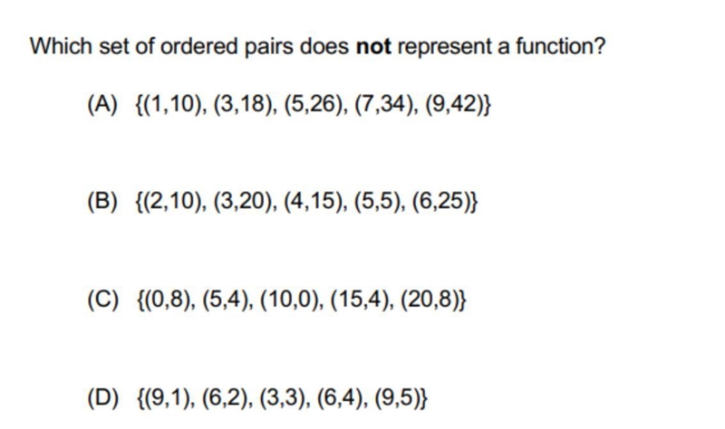 Wich set of ordered pairs does not represent a function. Please help.-example-1