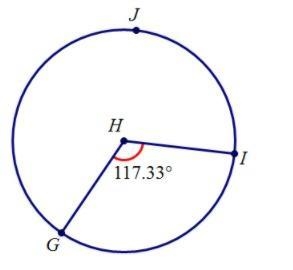 If H is the center of the circle, find mGJI A 117.33 B 222.57 C 242.67 D 256.56 40 POINTS-example-1