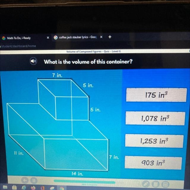 KINDA URGET What is the volume of this container? 7 in. 5 in. 175 in3 5 in. 1,078 in-example-1