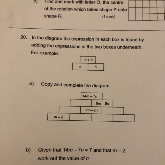 Given that 14m-7n = 7 and that m= 2, work out the value of n-example-1