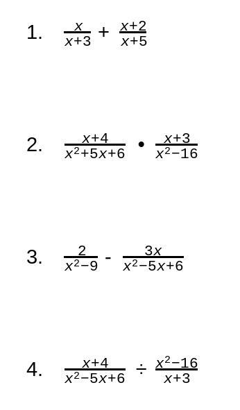 Worth 25 points! Urgent help needed! Help Please! x/x+3 + x+2/x+5 View attachment-example-1