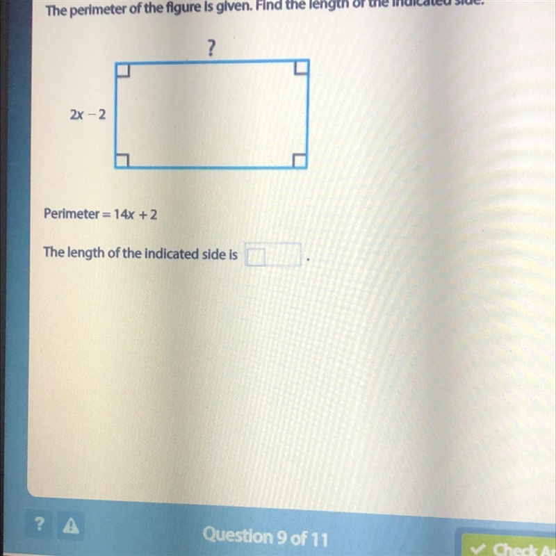 The perimeter of the figure is given. Find the length of the indicated side. ? 2x-example-1