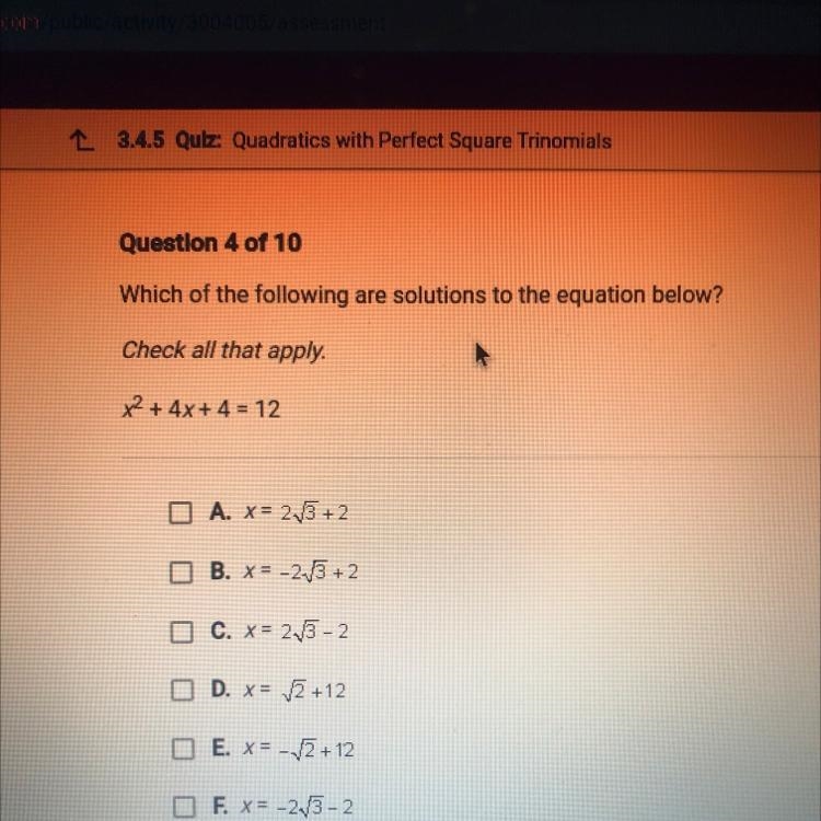 Which of the following are solutions to the equation below? Check all that apply x-example-1