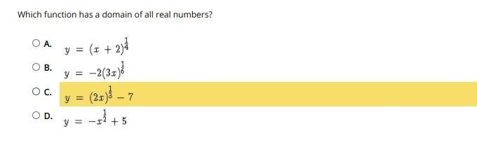 Which function has a domain of all real numbers?-example-1