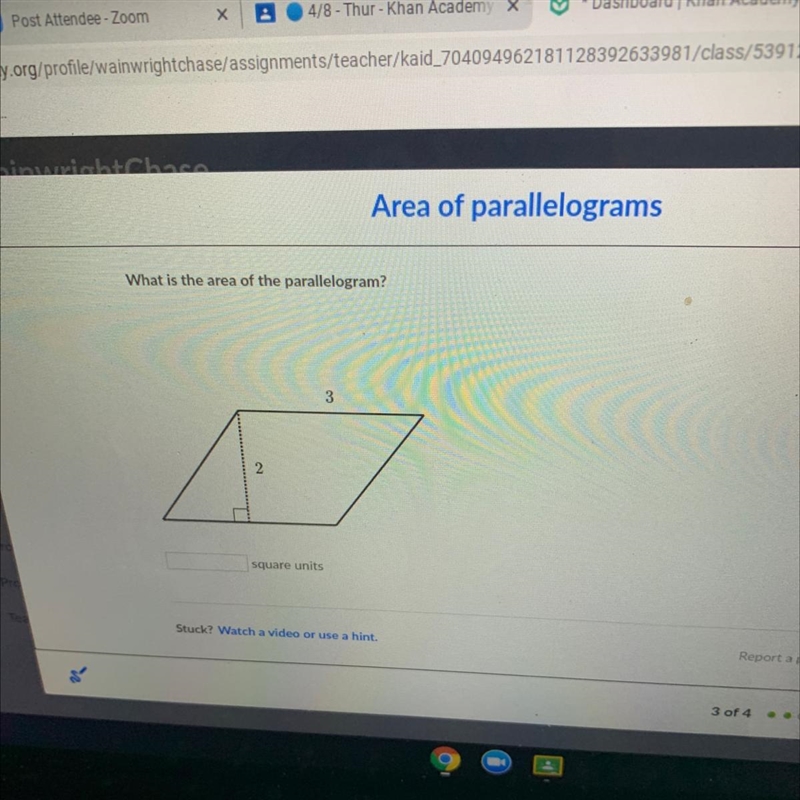 What is the area of the parallelogram? 3 2-example-1