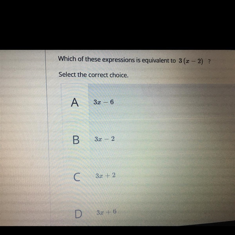 < > Which of these expressions is equivalent to 3 (- 2) ? Select the correct-example-1