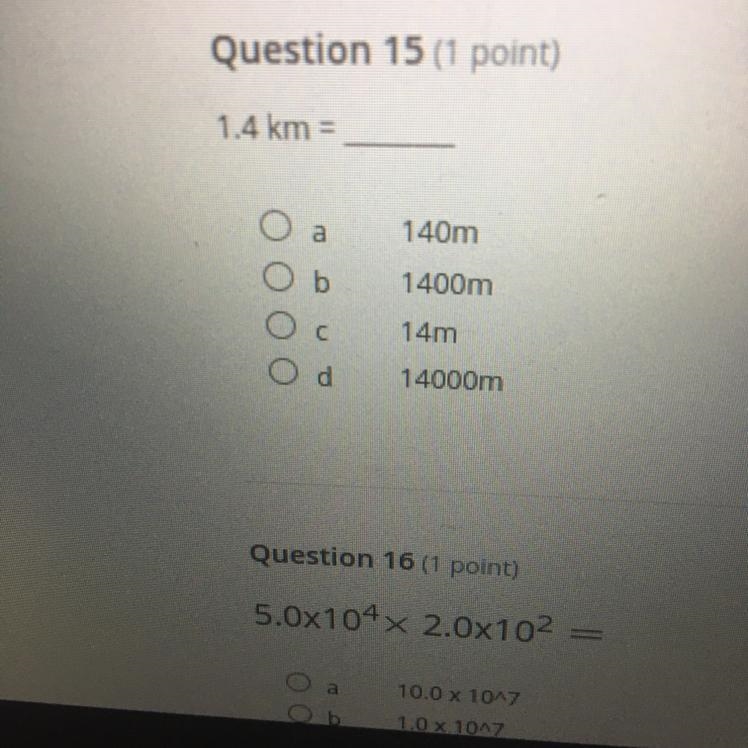 1.4 km = 140m 1400m 14m d 14000m-example-1