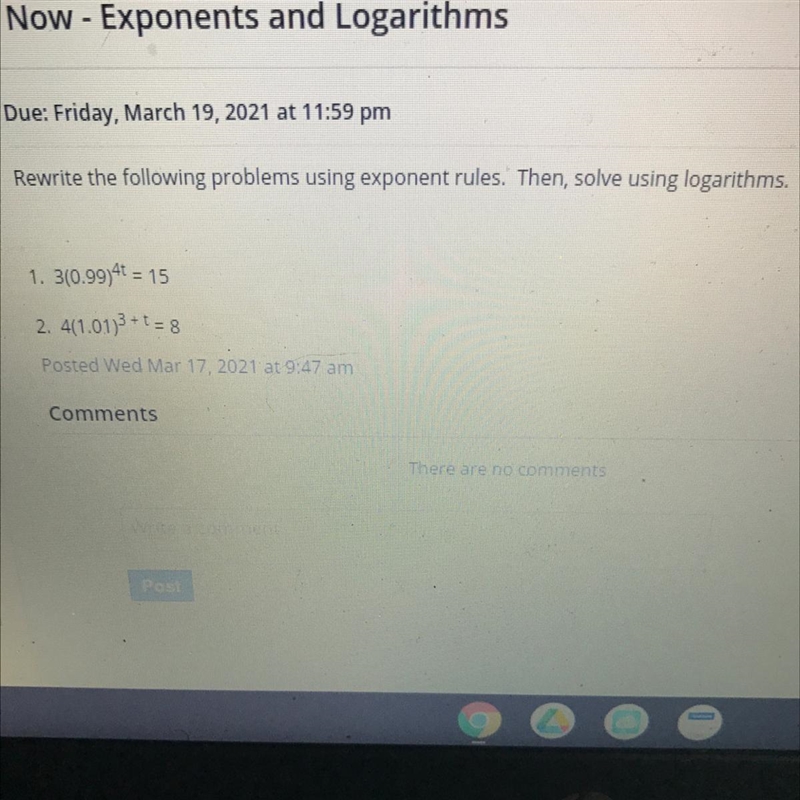 Rewrite the following problems using exponent rules. Then, solve using logarithms-example-1