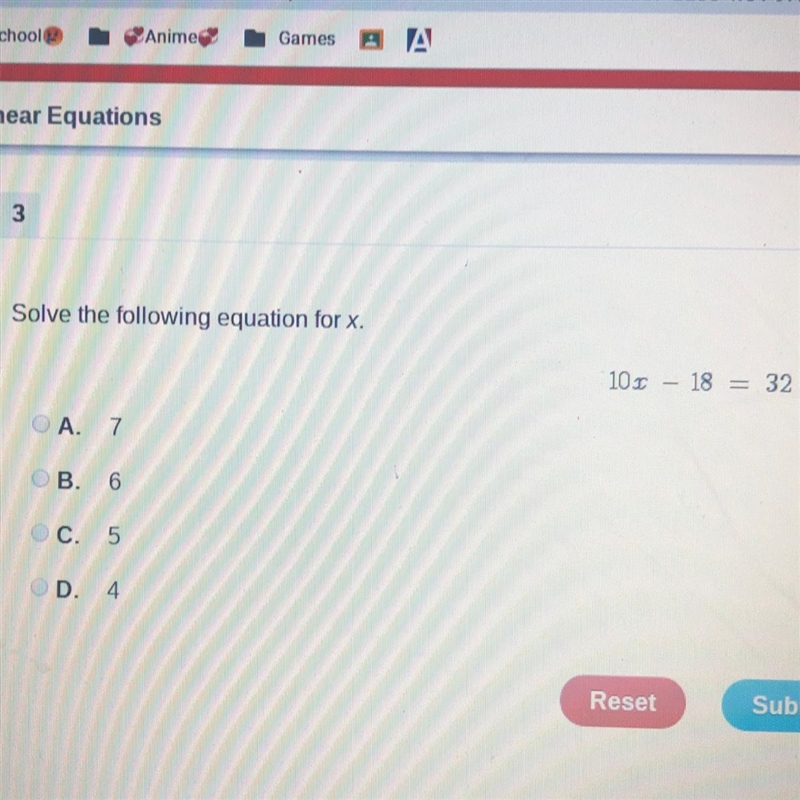 Solve the following equation for x. 10x – 18 = 32-example-1