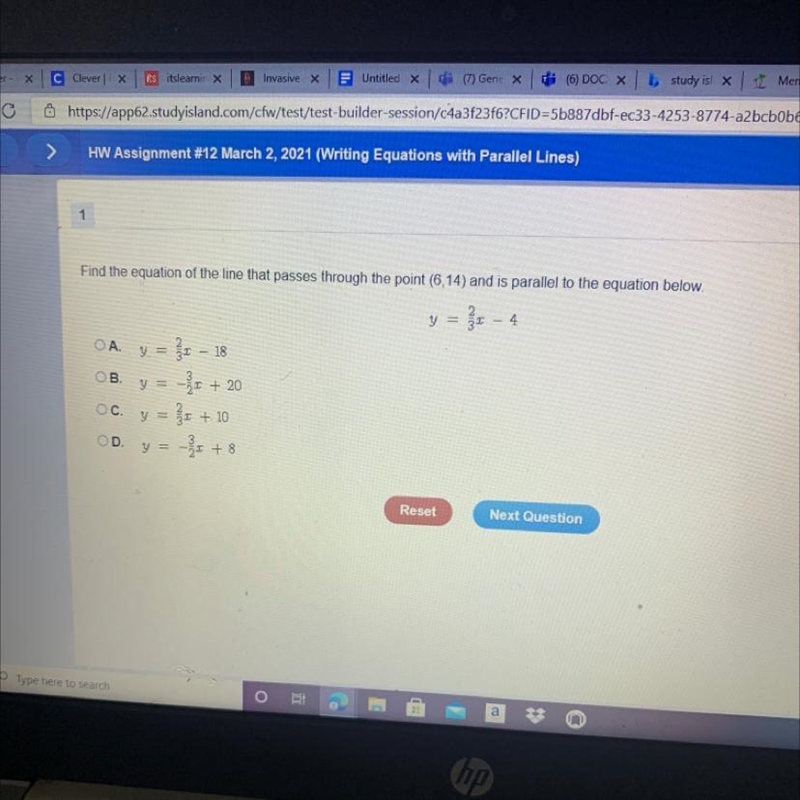 Find the equation of the line that passes through the point (6,14) and is parallel-example-1