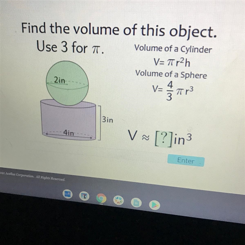 PLZZ HELP ME!!! ANY LINKS WILL BE REPORTED Find the volume of this object.-example-1