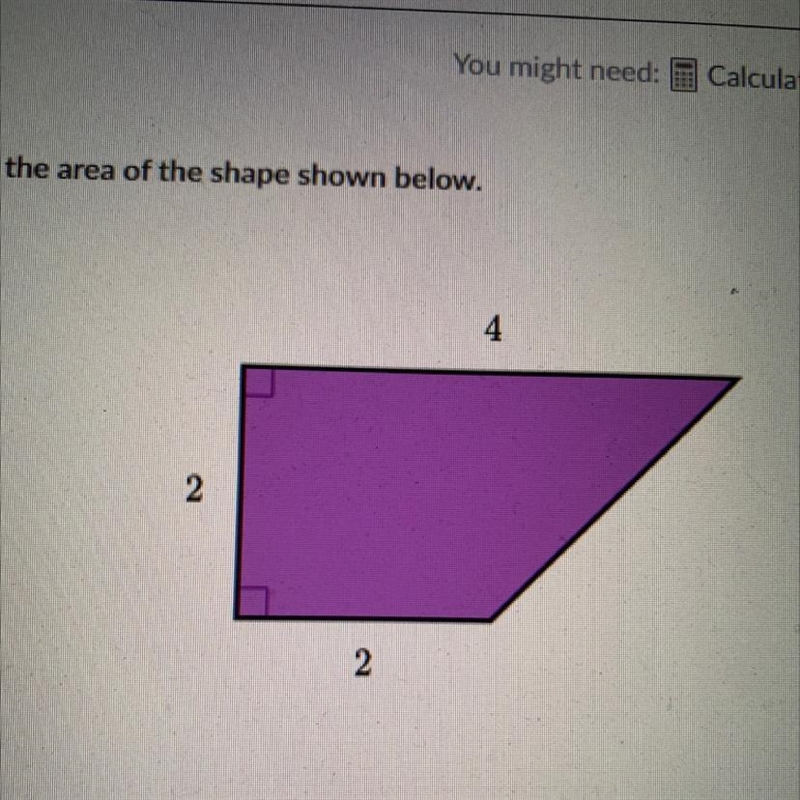 Find the area of the shape shown below.-example-1