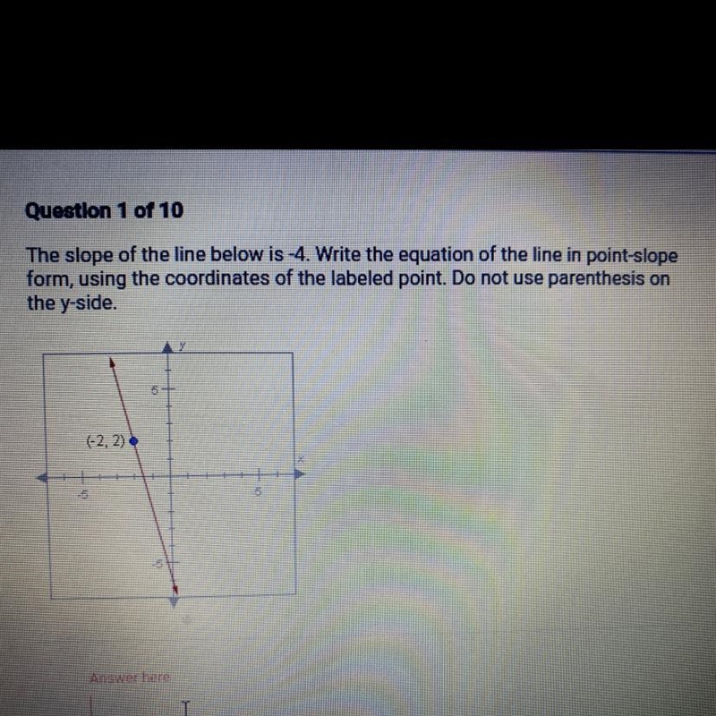 The slope of the line below is -4. Write the equation of the line in point-slope form-example-1