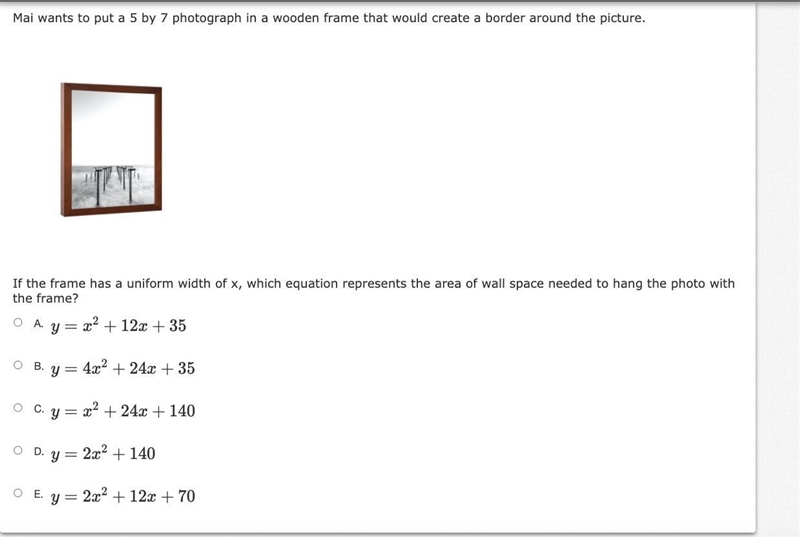 If the frame has a uniform width of x, which equation represents the area of wall-example-1