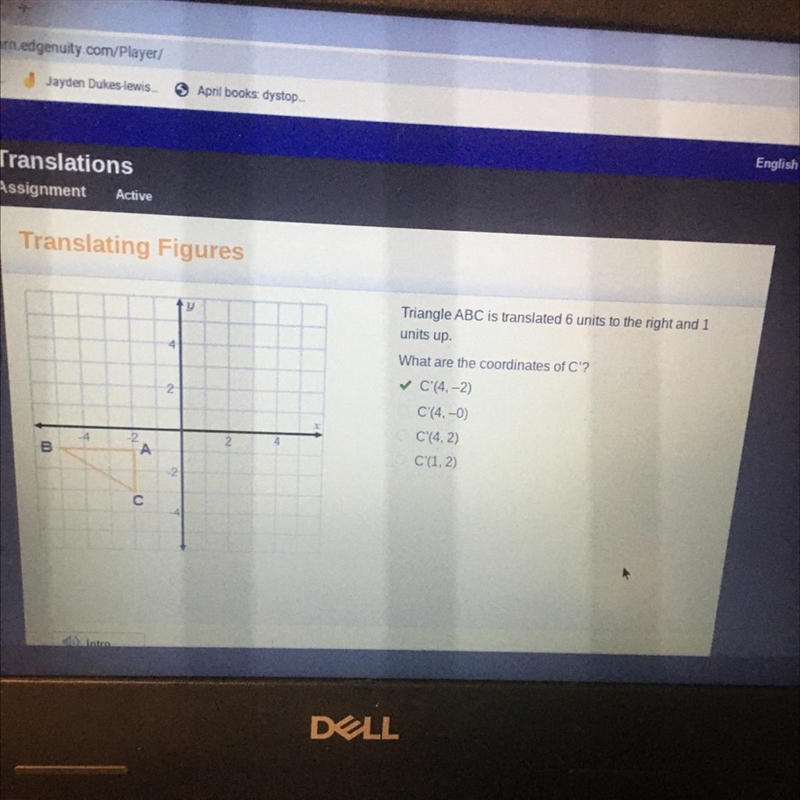 Englis Translations Assignment Active Translating Figures Triangle ABC is translated-example-1