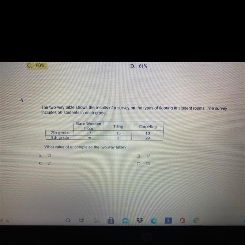 HURRY! What value of m completed the two-way table?-example-1