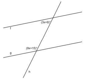 For what value of x is line f parallel to line g?-example-1