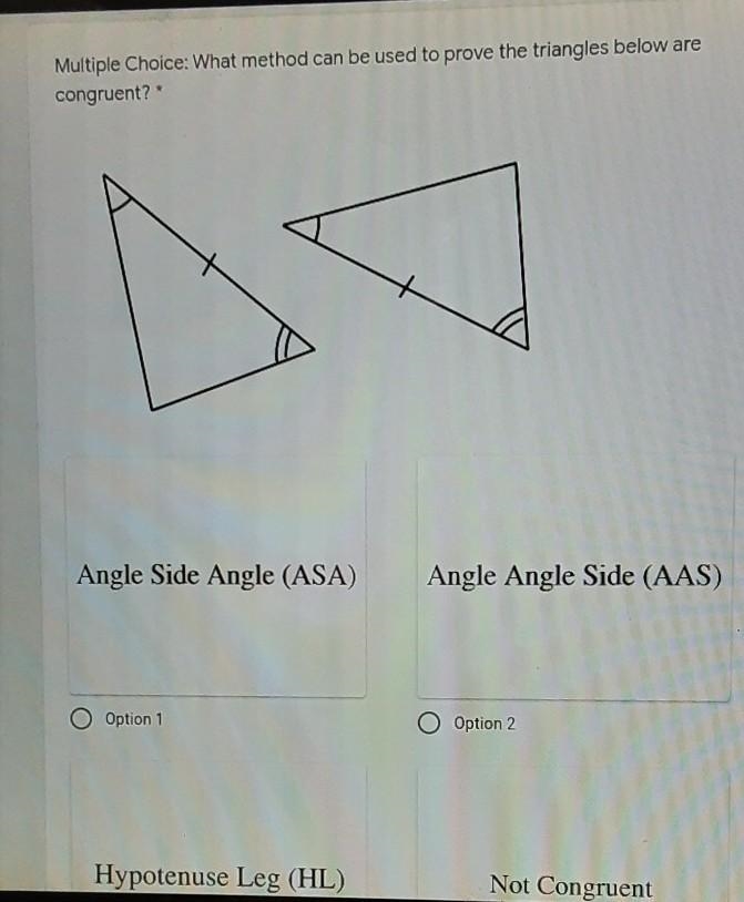 Multiple Choice: What method can be used to prove the triangles below are congruent-example-1