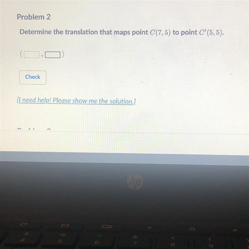 Determine the translation that maps point C(7,5) to point C'(5,5).-example-1