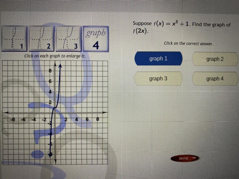 Suppose f(x) = x^3 + 1. Find the graph of f(2x).-example-1