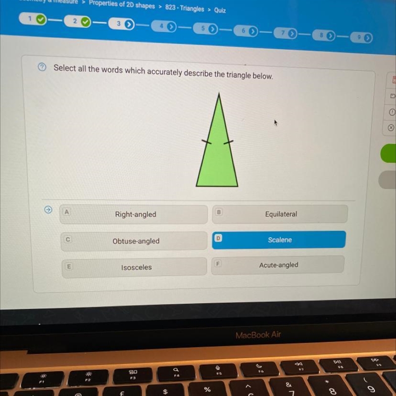 Select all the words which accurately describe the triangle below-example-1