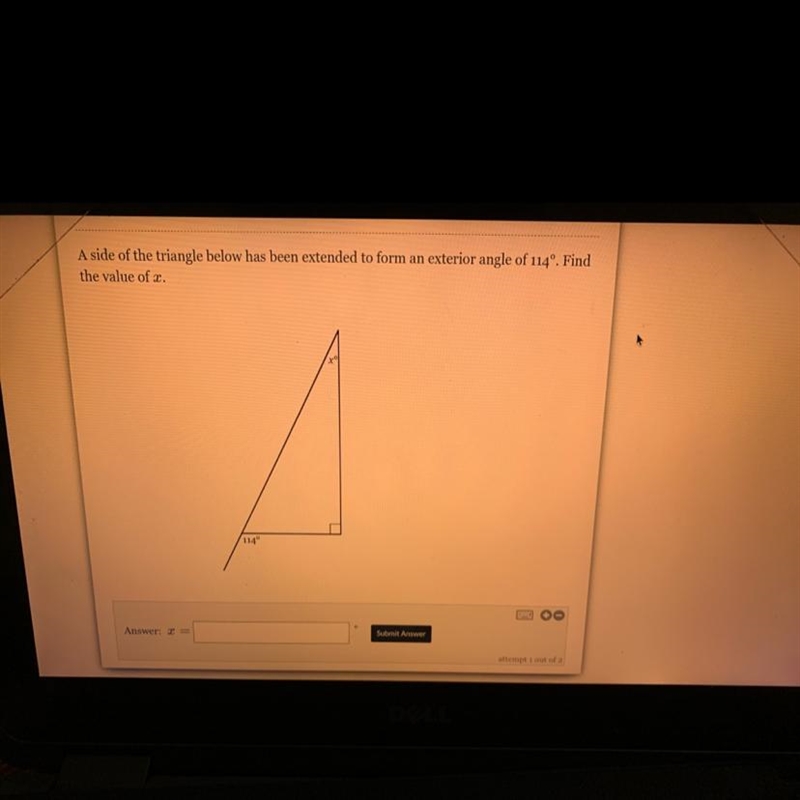 A side of the triangle below has been extended to form an exterior angle of 114º. Find-example-1