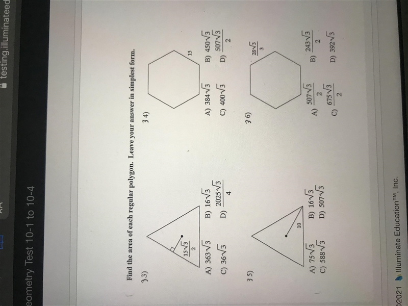 Find the area of each regular polygon. Leave your answer in simplest form.-example-1