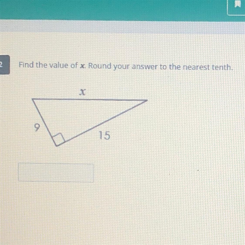 Find the value of x Round your answer to the nearest tenth. x 9 15-example-1