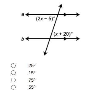 Determine the value of x in this diagram where lines a and b are parallel.-example-1