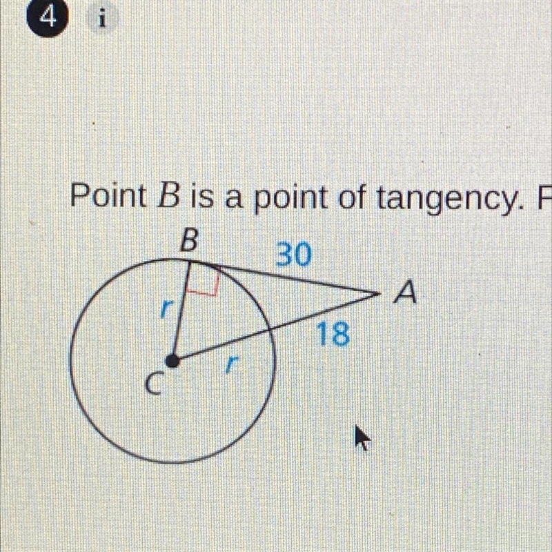 Point B is a point of tangency. Find the radius r of OC.-example-1