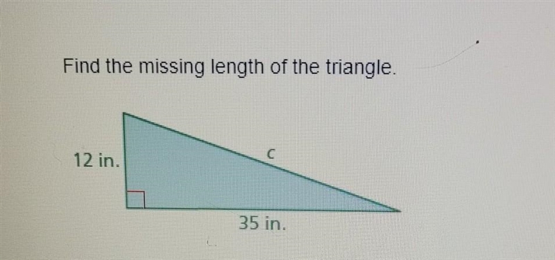 Find the missing length of the triangle. 12 in 85 in.​-example-1