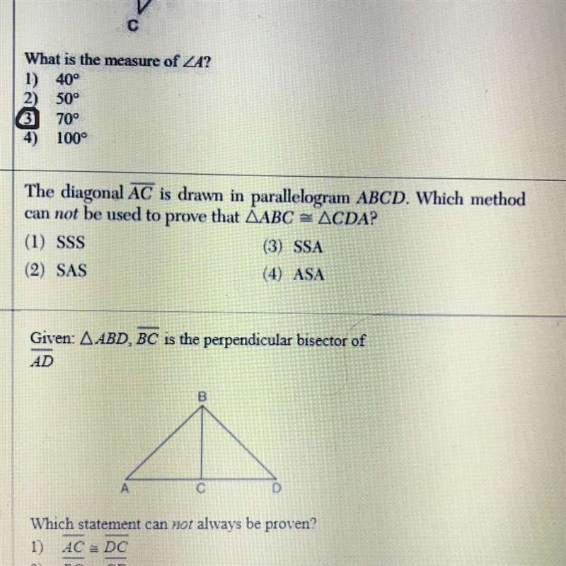 The diagonal AC is drawn in parallelogram ABCD. Which method can not be used to prove-example-1