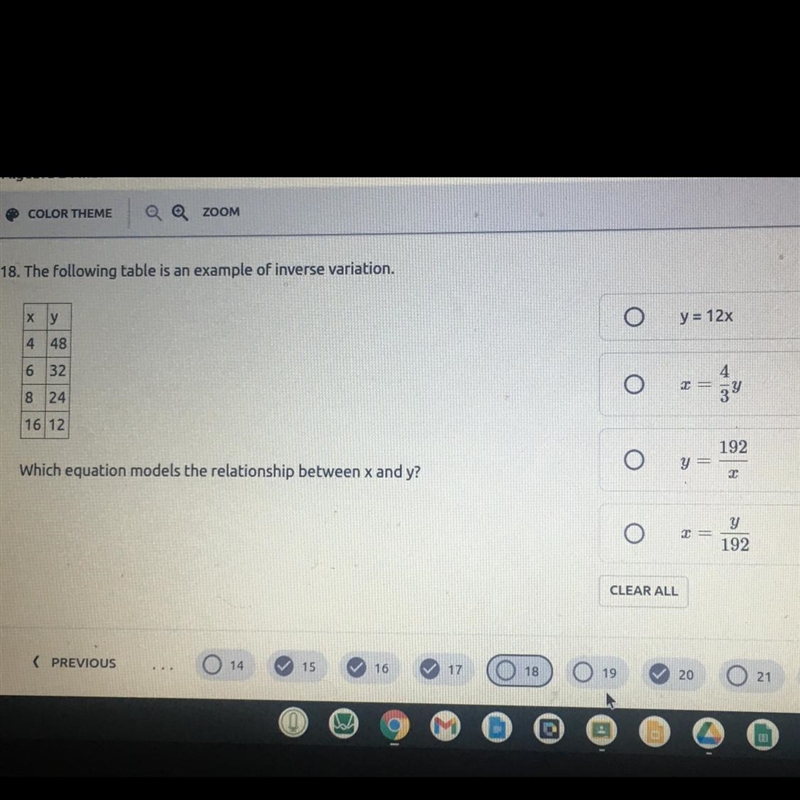 HELP ME PLSSSS 8. The following table is an example of inverse variation. X y 4 48 6 32 8 24 1612 Which-example-1