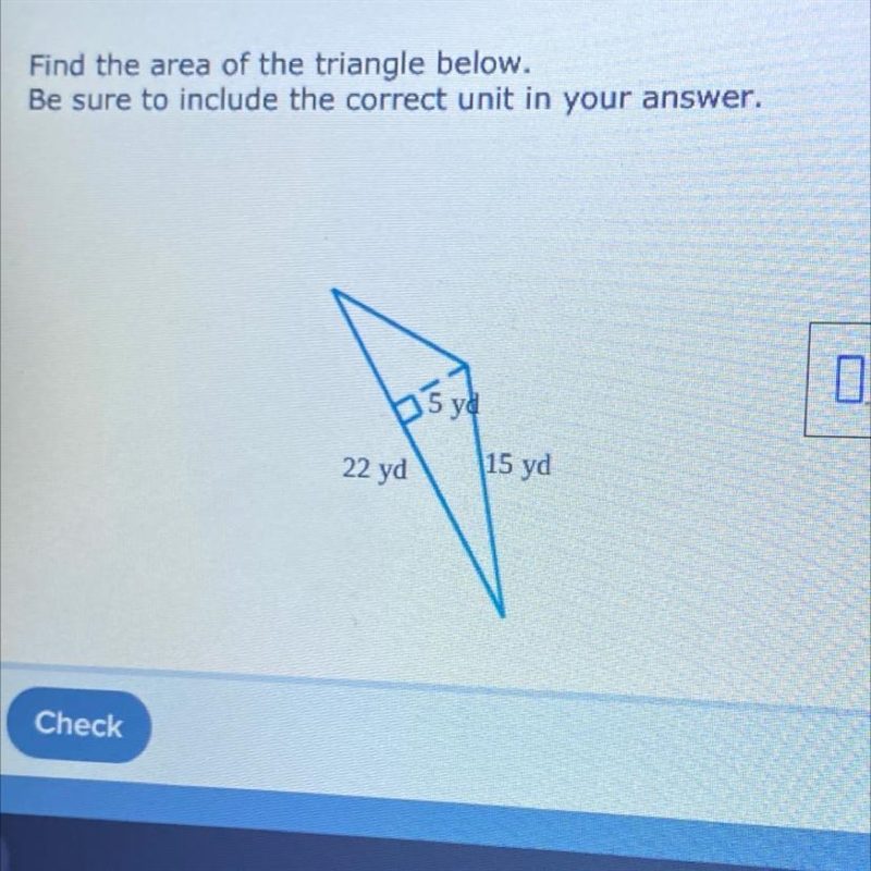 Find the area of the triangle below. Be sure to include the correct unit in your answer-example-1