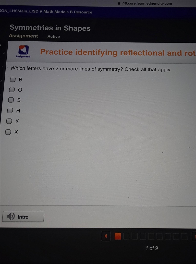 Practice identifying reflectional and rotati Which letters have 2 or more lines of-example-1