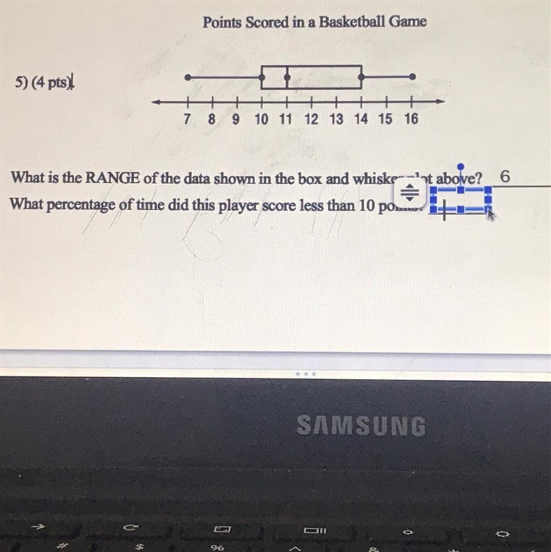 5) (4 pts) 7 8 9 10 11 12 13 14 15 16 What is the RANGE of the data shown in the box-example-1