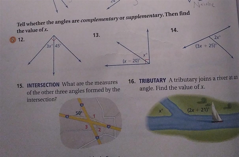 Tell whether the angles are complementary or supplementary. Then find the value of-example-1