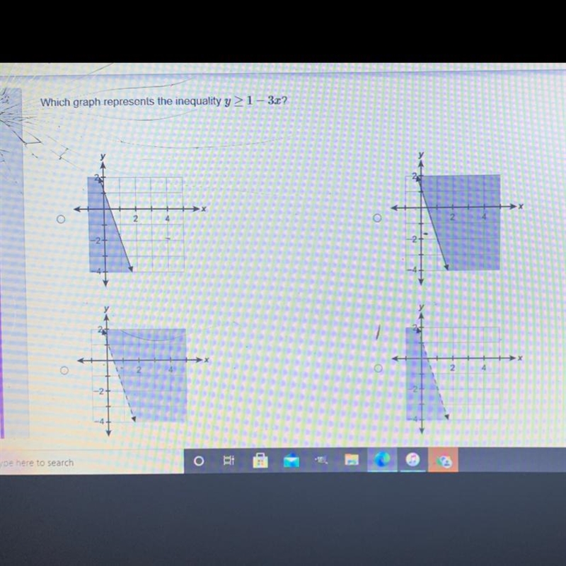 Which graph represents the inequality y>1-3x-example-1