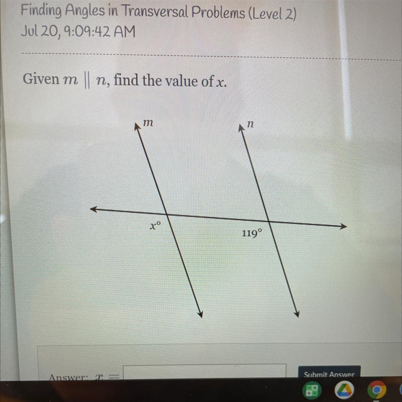 Given m II n, find the value of x. m n 20 119° Please help-example-1