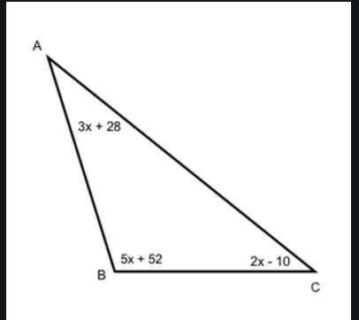 PLEASE I NEED HELP ASAP 3. Triangle ABC has angle measures as shown. (a) What is the-example-1